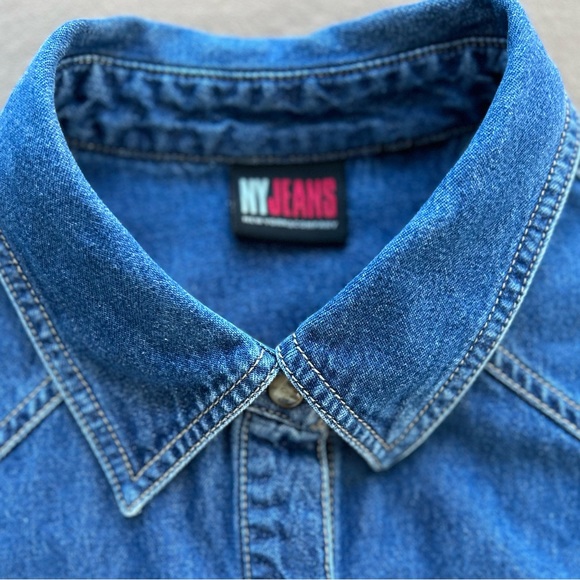 NY Jeans Company Womens Shirt Western Denim Blue Pearl Snap Front, Long Sleeve - Picture 4 of 11